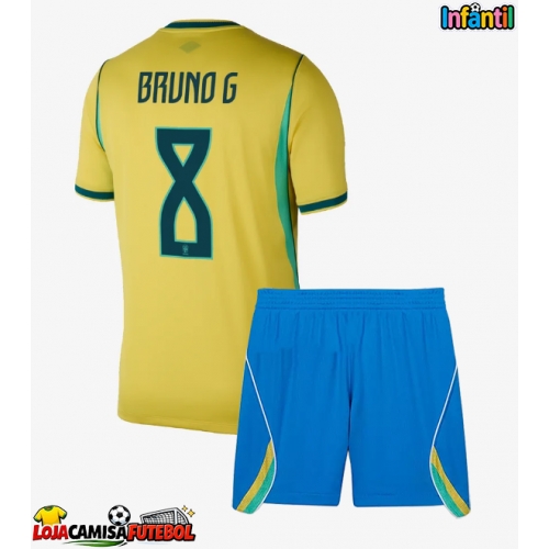 Camisa de Futebol Brasil Bruno Guimaraes #8 Equipamento Principal Infantil Mundo 2026 Manga Curta (+ Calças curtas)